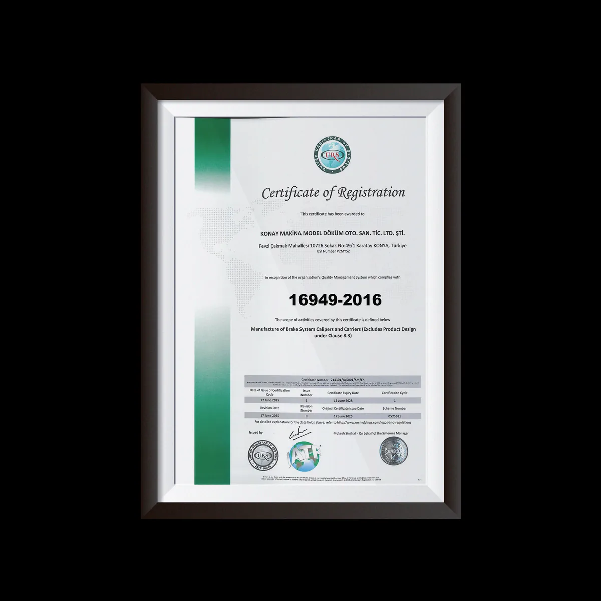 IATF 16949:2016 Konay Makina certificate